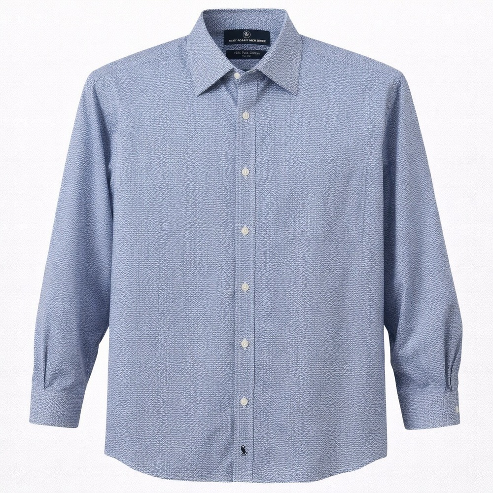 Hart Schaffner Marx Blue Check Dress Shirt 17.5-35 Pima Cotton‎ Non-Iron